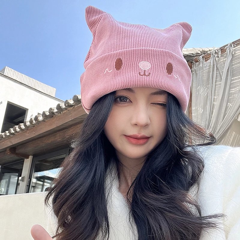 包头帽针织帽子女毛线帽秋冬款月子帽产后帽子保暖护耳显脸小包头