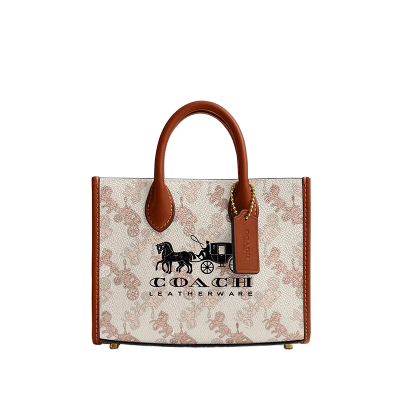 蔻馳（COACH）女士馬車圖案印花ACE 17號(hào)托特包休閑女包 B4/粉筆白色 高光琥珀色