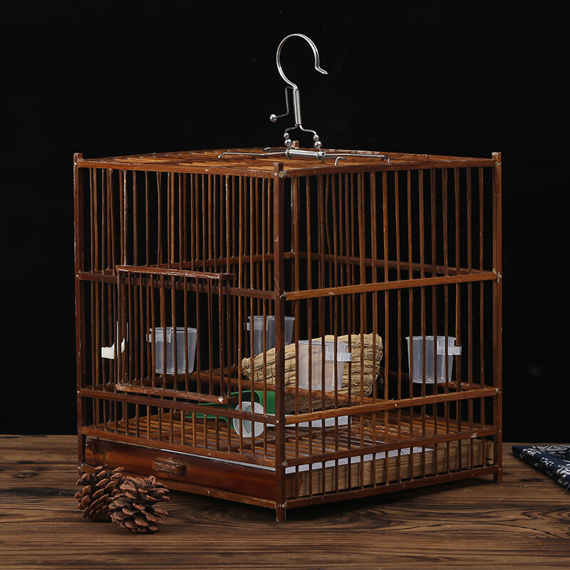 OEMG新品加大號(hào)竹編方形玉鳥籠畫眉繡眼文鳥復(fù)古手工竹子鳥籠大全 紫竹 26.5*26.5*29cm