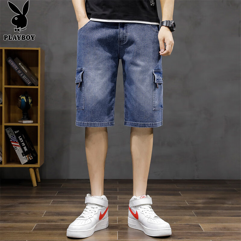 花花公子(playboy)牛仔短裤男夏季新款青年韩版潮牌休闲五分裤子百搭