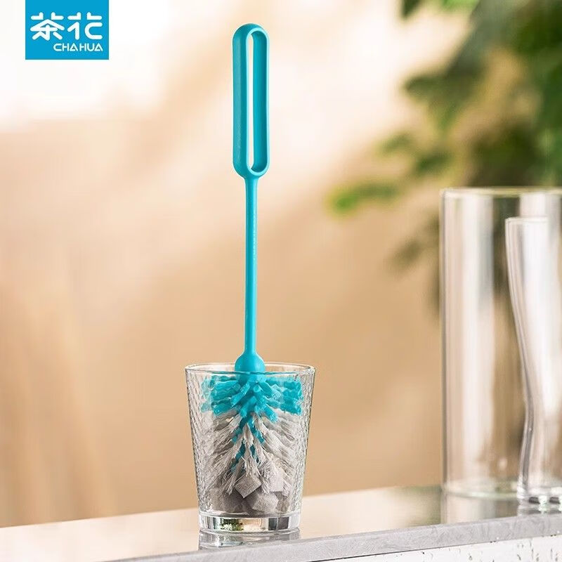 茶花杯刷360°刷水杯专用长柄海绵刷奶瓶玻璃杯神器清洗刷子清洁刷 一个颜色随机