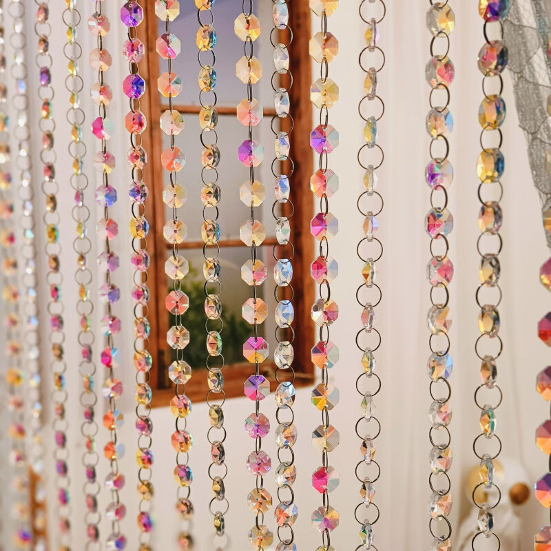 门帘珠子水晶珠帘半珠链门帘2024新款水晶珠帘隔断帘玄关帘子免打