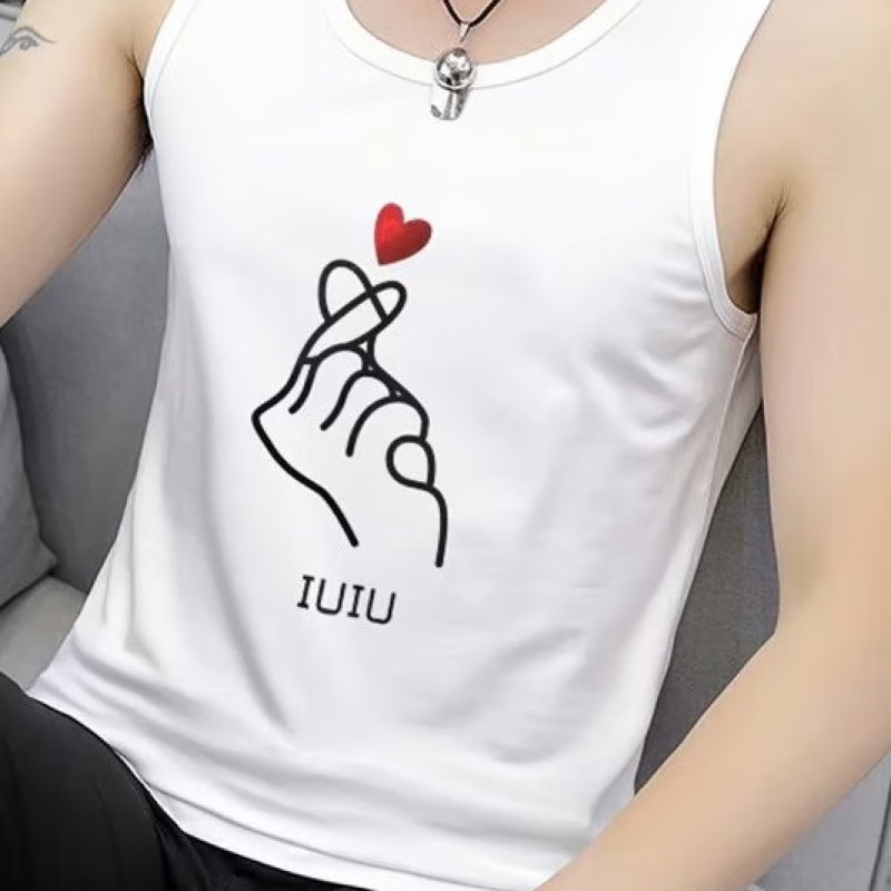 男士背心薄款无痕男夏季修身休闲打底衫运动速干背心 白色比心高质量