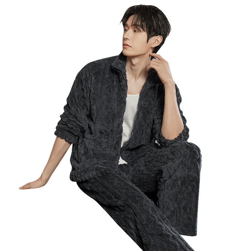 猫人女士睡衣女秋冬季情侣简约珊瑚绒睡衣加绒加厚家居服套装