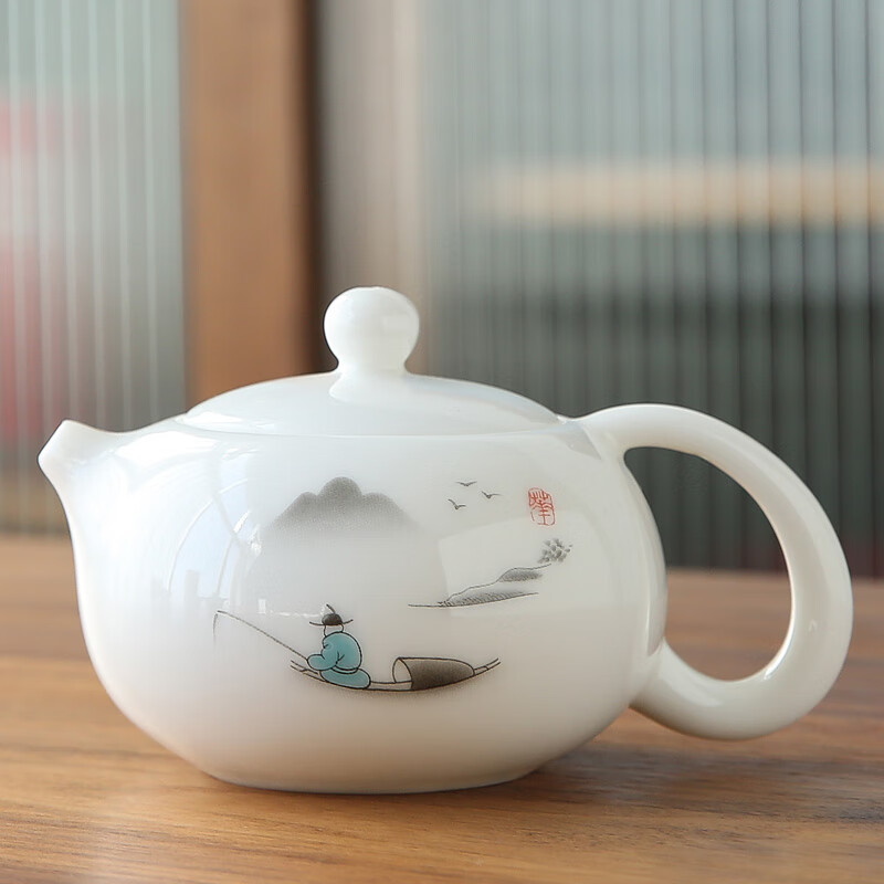 釉镁家300 230ml西施壶羊脂玉德化白瓷泡茶壶家用功夫茶具单壶大号小号 羊脂-渔夫大号西施壶 300毫升 0ml 201mL(含)-300mL(含)