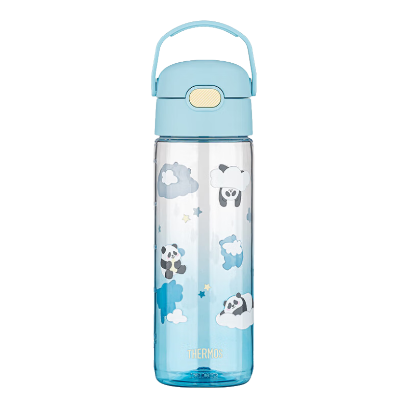 膳魔師（THERMOS）兒童大水杯壺tritan便攜直飲杯男女學(xué)生小熊貓塑料水壺600ml藍(lán)