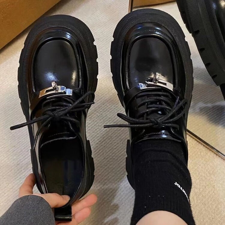 金属装饰JK小皮鞋女2025新款春秋系带英伦风单鞋玛丽珍厚底乐福鞋 哑光 40