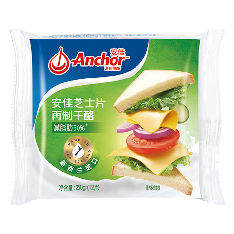 安佳(Anchor)新西蘭進(jìn)口 切達(dá)干酪奶酪芝士片減脂250g 烘焙原料健身