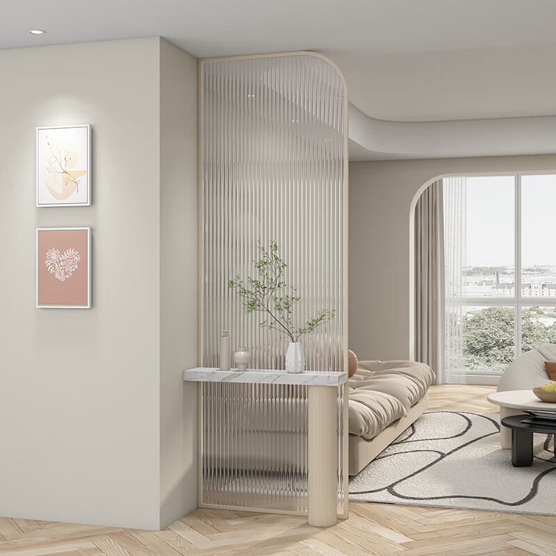 唐妤长虹玻璃隔断奶油风长虹玻璃屏风简约现代入户门遮挡客厅不锈钢玄