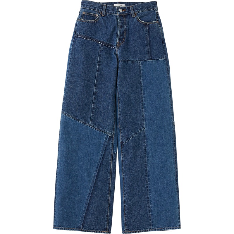 moussy 春季新品設(shè)計感解構(gòu)拼接松弛感牛仔褲女010HS611-0660 110藍色 S