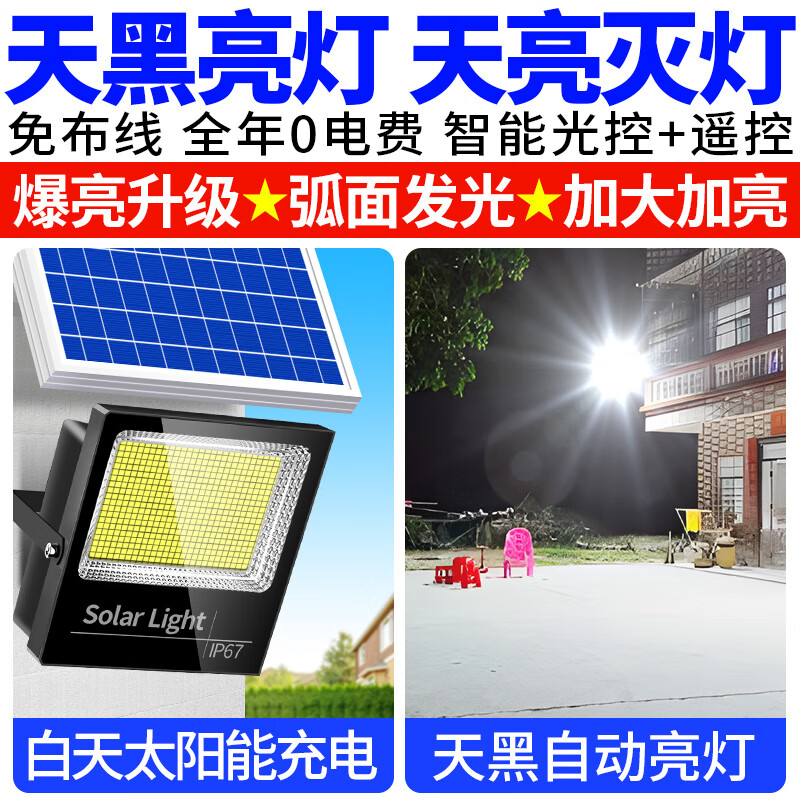 简馆太阳能照明灯家用户外防水庭院灯室内超亮LED大功率露营灯投光灯 高亮聚光4000W约300平+光控遥控