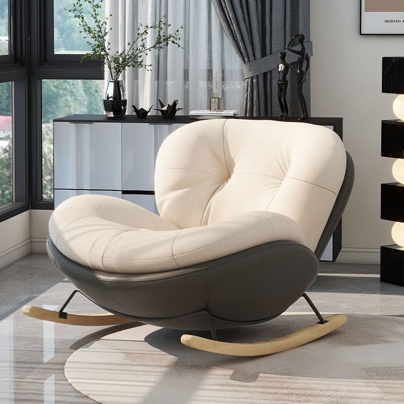 摩瑞迪摇摇椅躺椅家用客厅懒人沙发椅成人阳台单人休闲摇椅懒人网红椅子 咖色拼米白【亲肤绒布】