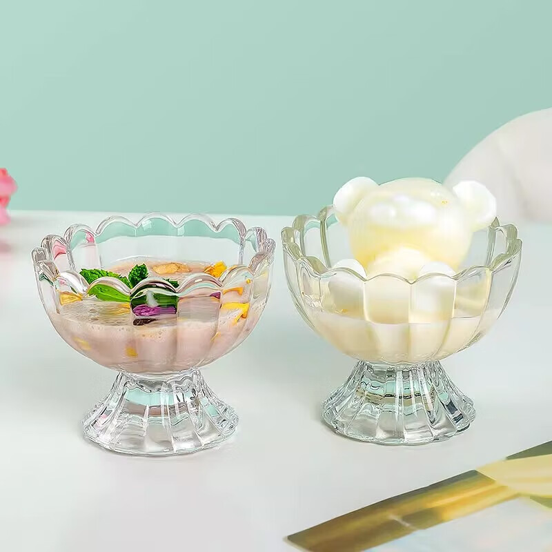 贝柚雪糕杯玻璃透明冰激凌杯甜品沙拉碗家用酸奶杯果汁奶昔杯子 【随机发】1个
