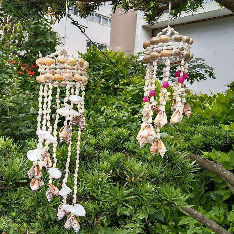 红同海螺贝壳风铃挂饰天然工艺品 diy宫灯家居创意礼品生日礼物 直径