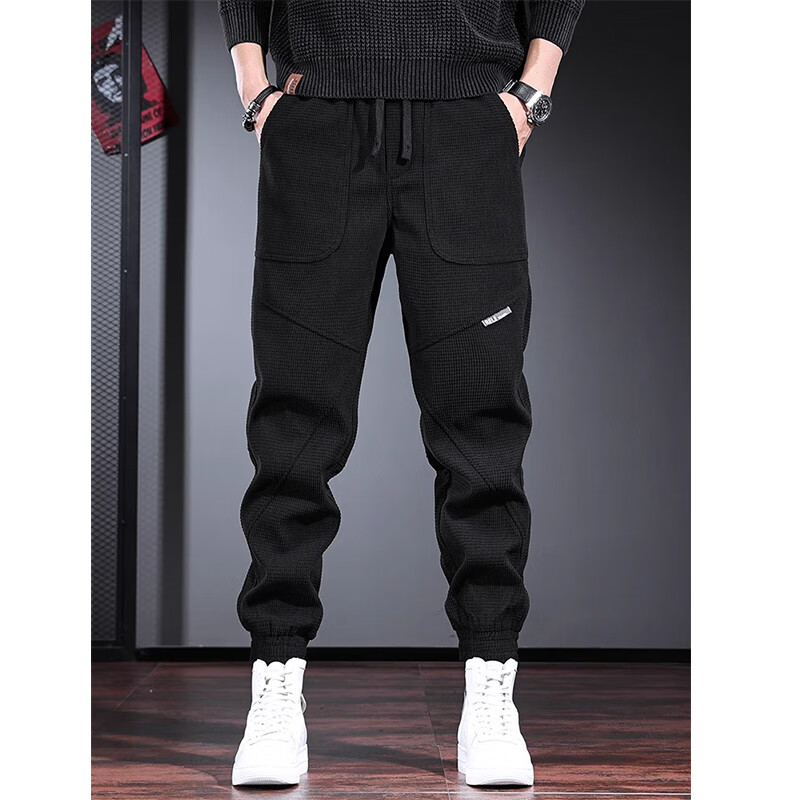 百亿补贴：棉致裤子男春秋冬季新款宽松加绒加厚休闲裤男士青年灯芯绒工装束脚裤 K262黑色【高品质】23 5XL 200-220斤 41.4元