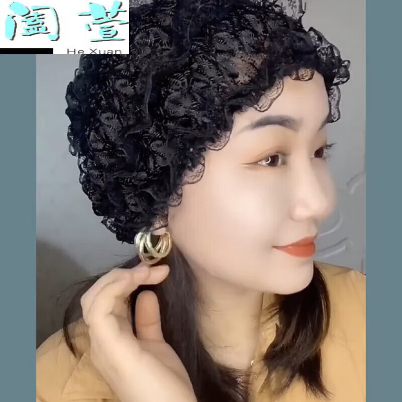HTKD2024民族風(fēng)女帽子女蕾絲帽網(wǎng)紅帽女士頭巾帽包頭老年新款休閑 黑色(雙層網(wǎng)帽)