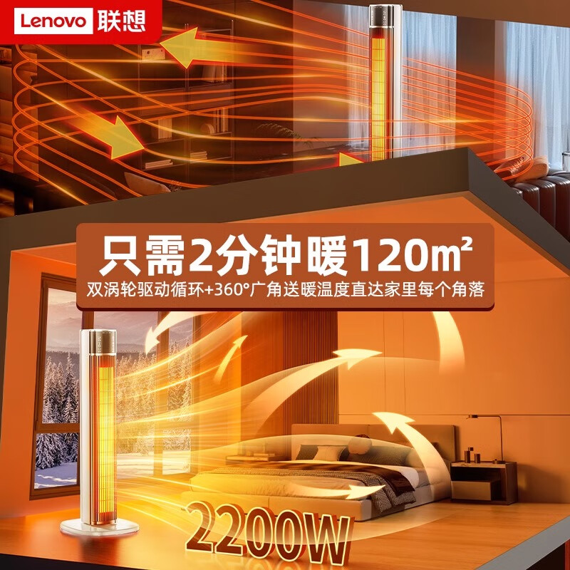 联想【双石墨烯速热|AI省电王】100平方全屋大面积暖风机取暖器家用2024电热小太阳电暖气浴室电暖器 【科技省电】全屋秒升温-石墨烯过滤-银离子杀菌