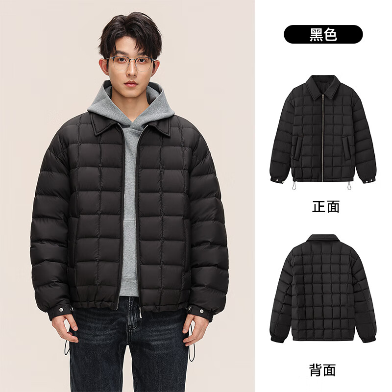 雅鹿衬衫领轻薄羽绒服男2025新款情侣翻领轻暖时尚百搭90鸭绒保暖外套 黑色 2XL /185【推荐160-180斤】
