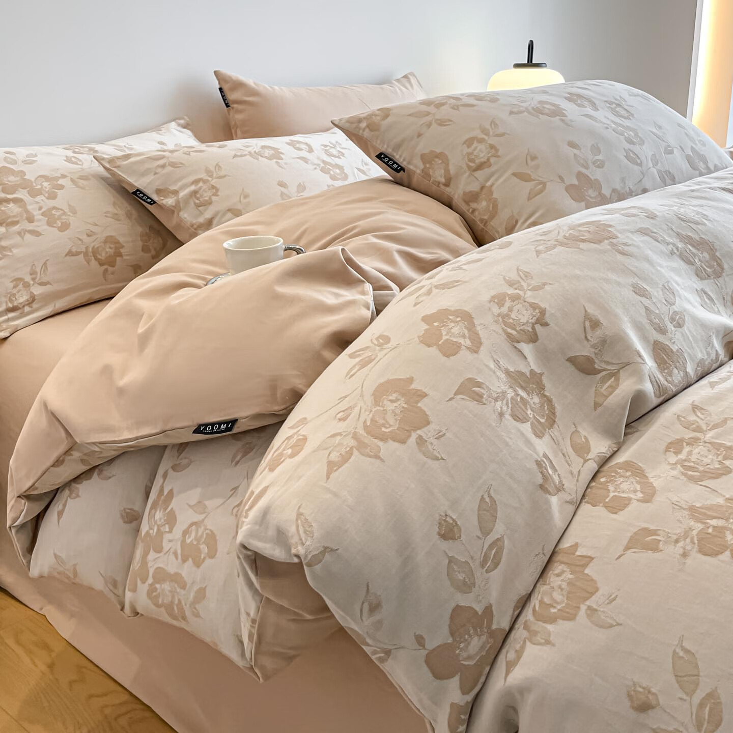 兰芮（Lanrui）A类全棉磨毛色织提花100%新疆棉单双人套件 月移棠-茶色 1.5/1.8m 床单款 被套200*230cm