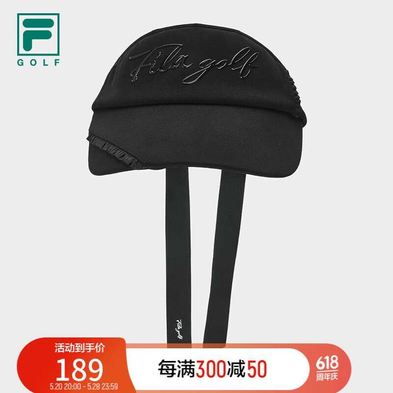 FILA 斐乐官方女子空顶帽2024春新款高尔夫运动帽子遮阳帽鸭舌帽 深黑-BK XS