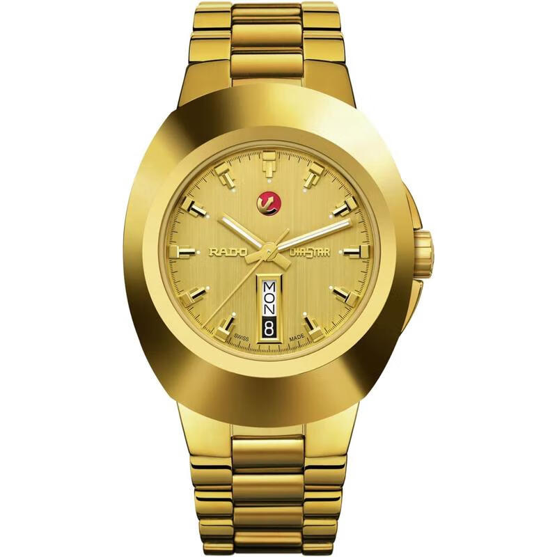 雷达(rado)瑞士手表 钻星系列自动机械男表 商务休闲金色钢带腕表 100