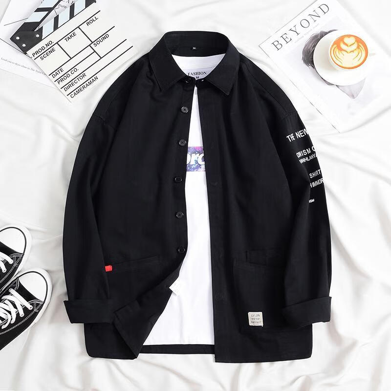 奕津大码啤酒肚男法兰绒衬衫长1袖男士潮牌港风日系宽松胖子加肥加大