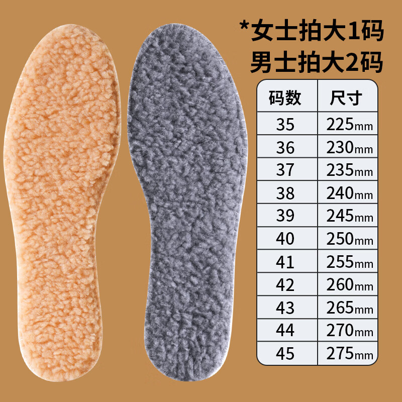 足印部落羊毛保暖鞋垫男款加绒加厚羊羔绒冬季防寒皮毛一体毛毡棉鞋垫女 3双装-暖咖】加厚羊羔毛保暖 43码