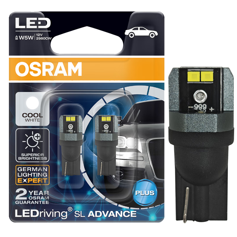 歐司朗（OSRAM）W5W/T10LED車(chē)燈示寬燈示廓燈日行指示燈6000K白光 12V 1.5W 2支裝
