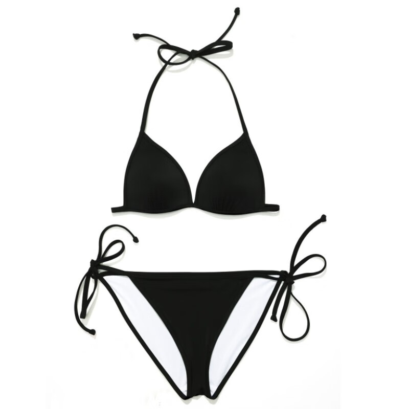 贺杨喻比基尼泳衣极度诱惑比基尼泳衣黑色服表艺考性感聚拢三点式小胸