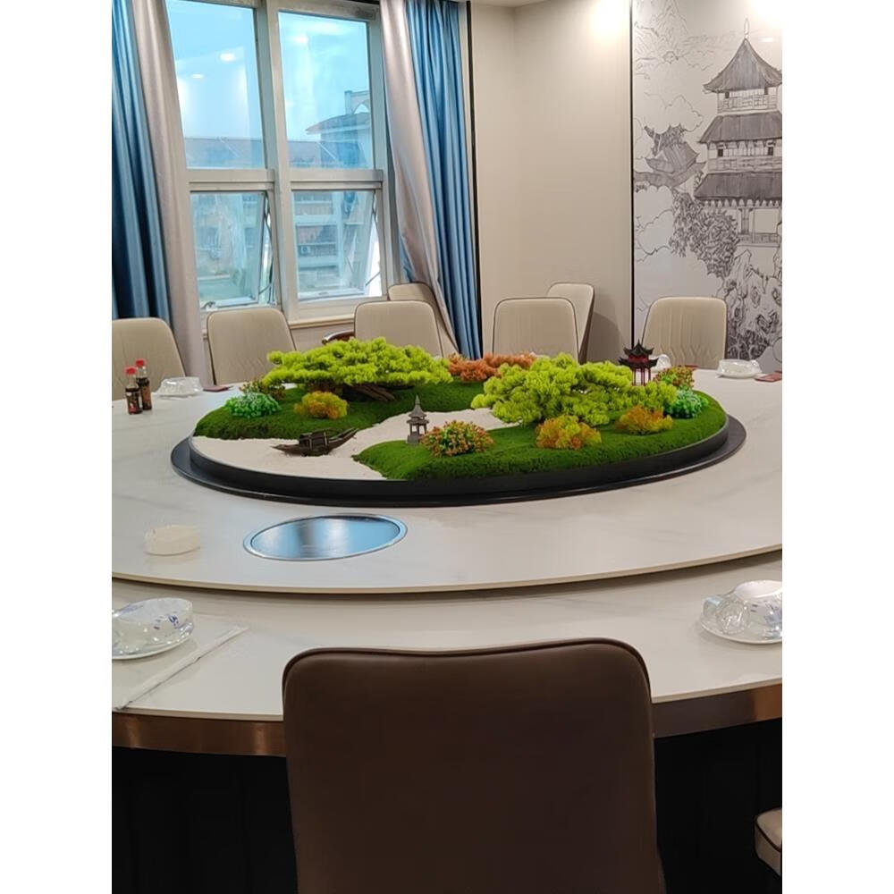 宇陌餐桌中间摆花饭店转盘花公司大圆桌装饰高端摆件餐厅桌面沙盘盆景