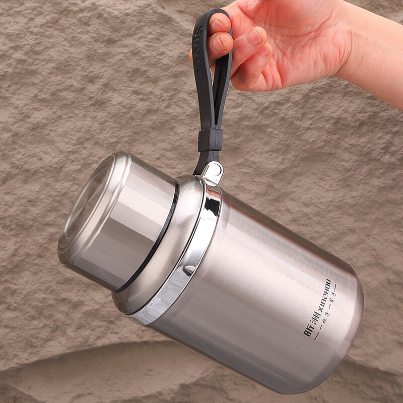 hywlkj墩墩保温杯大容量水杯子大口径男户外泡茶杯女800ml 钢本色800ml(矮胖款) 茶网+杯刷