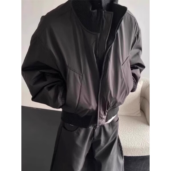 UKUHPKcleanfit飞行员夹克外套男春秋款美式复古廓形短款立领教练棒球服 黑色 M