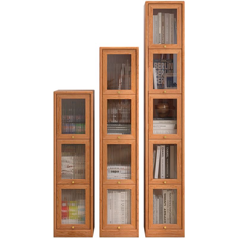 良工實(shí)木書(shū)柜家用角落夾縫柜置物柜簡(jiǎn)約翻門(mén)收納柜落地靠墻儲(chǔ)物窄柜 0.4米寬高書(shū)柜櫻桃木款