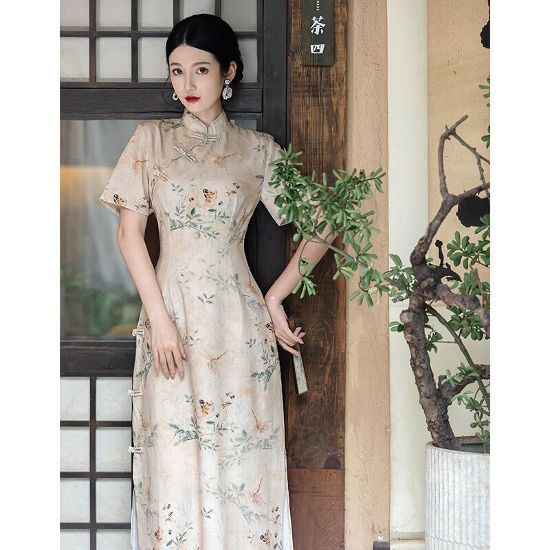 c胖mm旗袍复古高贵中国风新中式国风裙子水墨印花古典少女改良年轻