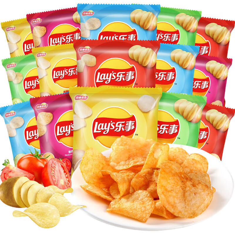 乐事（Lay&#039;s）乐事薯片12g*9包混合装办公室休闲膨化休闲食品网红小吃零食 [混口味]12gX9包(3-4种口味)