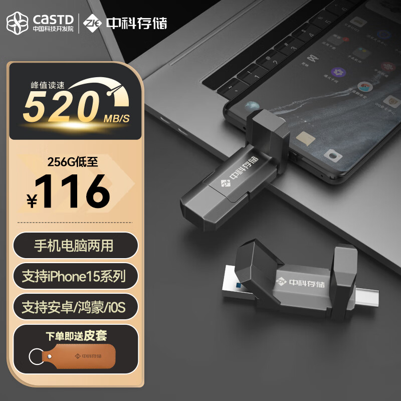 中科存 USB Type-c双接口固态U盘 大容量办公大学生车载双头高速手机优盘 手机电脑两用 256GB【高速固态USB3.2】