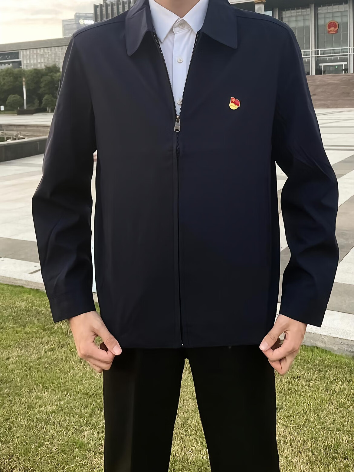 缪百伦  mewbballe领导干部服装行政夹克外套修身百搭复古男翻领商务