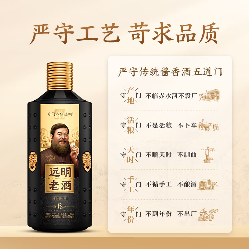 远明老酒 【元宵送礼】陈坛6號 酱香型白酒53度纯粮酱香酒 53度 500ml