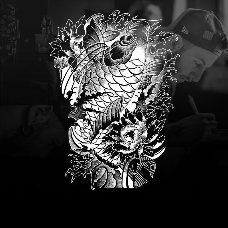 朵安芬转运锦鲤 半臂草本纹身贴防水女持久男不反光仿真刺青果汁 转运