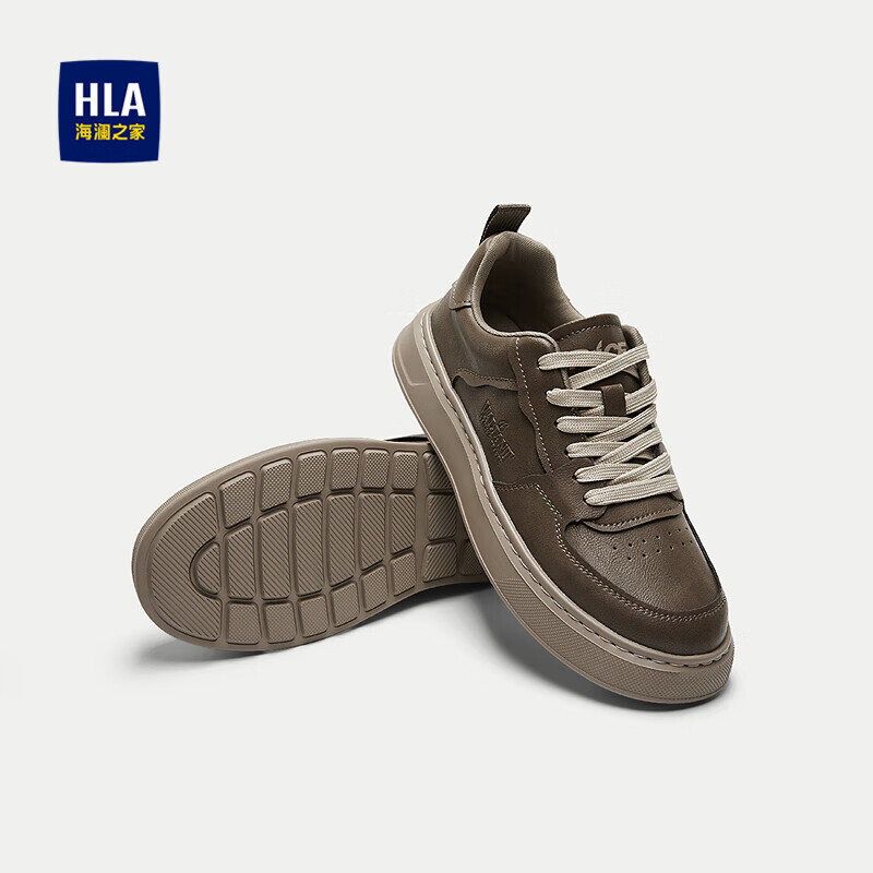 HLA海澜之家休闲鞋男25系带透气舒适柔软运动平板鞋子男HSXDD6J102A