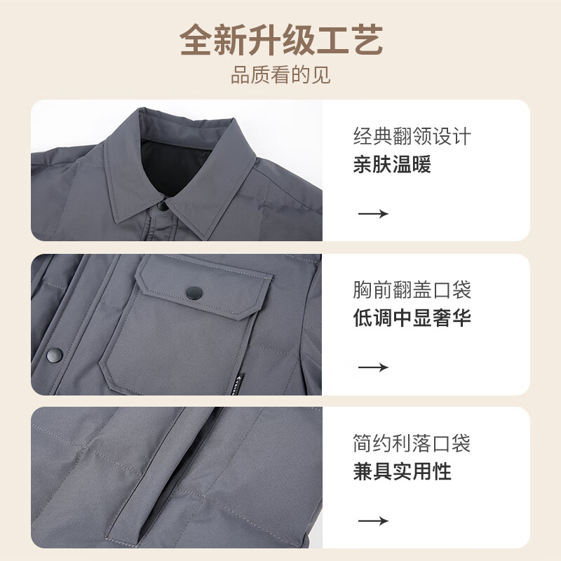 才子（TRIES）羽绒服男时尚翻领多口袋修身休闲简约易穿搭85%鸭绒保暖防水 灰色 L (170/88A)