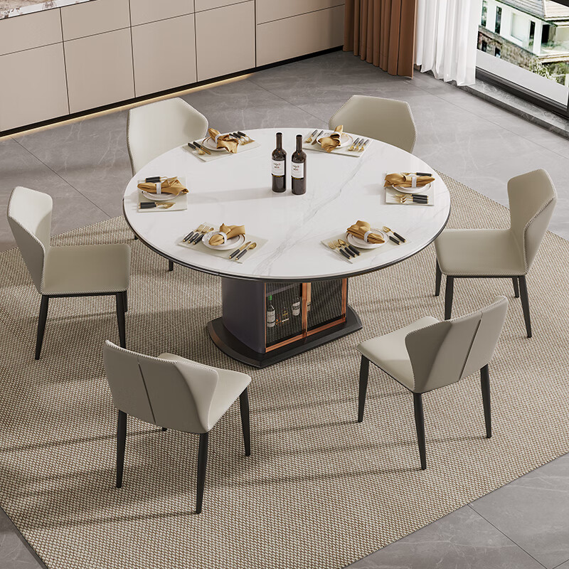 新岩素SINISO美式轻奢现代简约实木法式家用餐桌椅组合可伸缩方圆餐桌 1.3米 一桌四椅