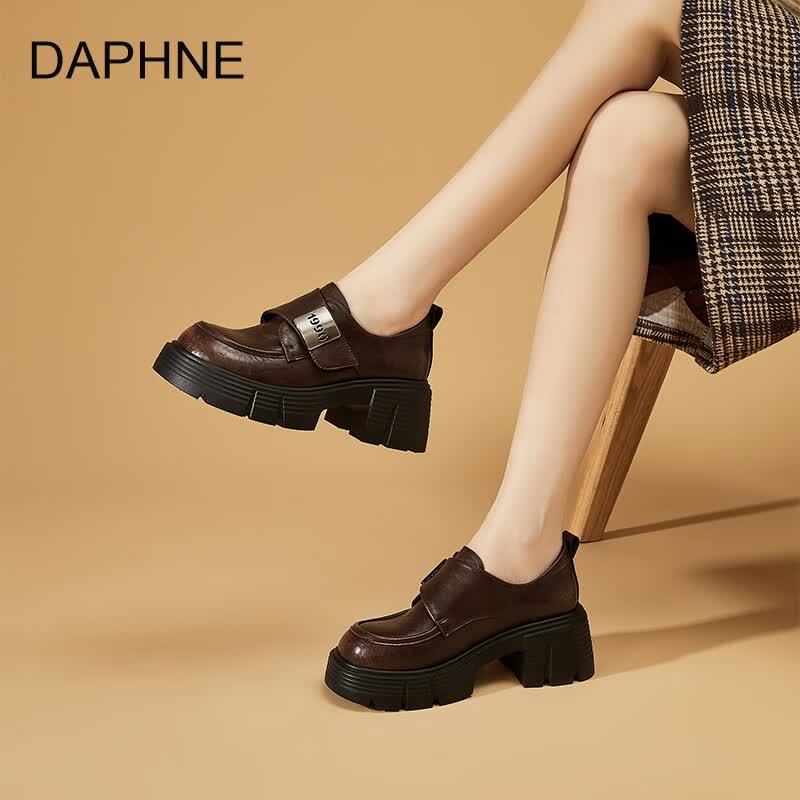 达芙妮厚底乐福鞋2026春季新款耐磨复古小皮鞋软底百搭英伦风增高单鞋 棕色 秋款上新 40