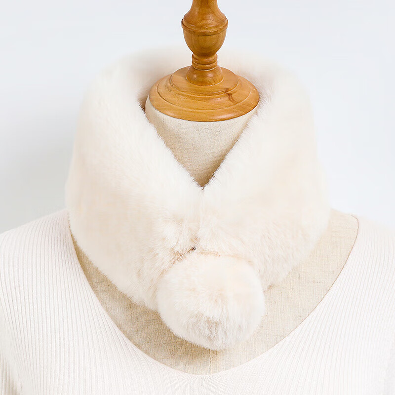 达芬奇密码 冬季流行时尚日系可爱仿獭兔毛纯色女士围脖 单球奶白