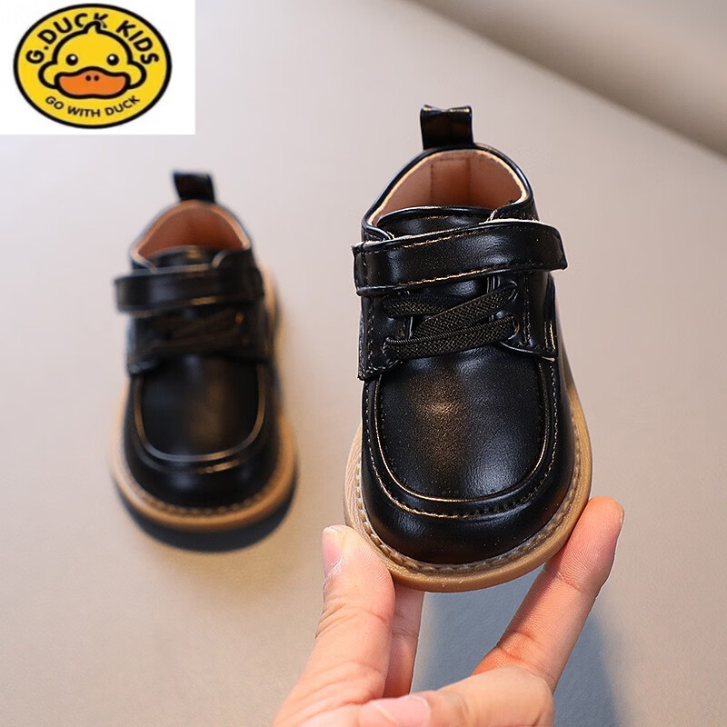 G.DUCKKIDS小黃鴨寶寶學(xué)步鞋軟底嬰兒英倫風(fēng)皮鞋1-3歲2嬰幼兒春季男女童小童 黑色 17碼  內(nèi)長13cm