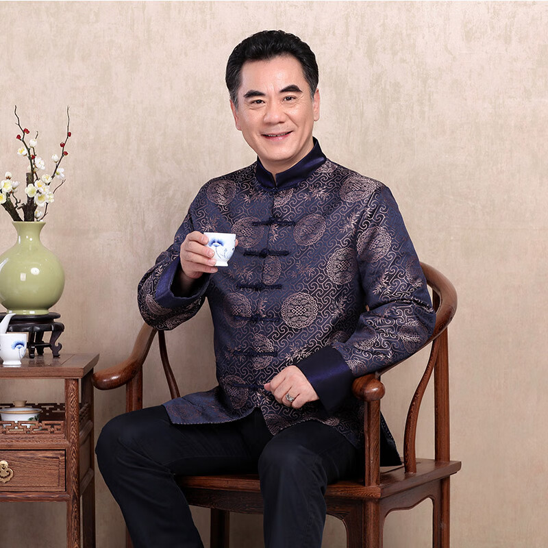 狼爪郎中老年人男士唐装春秋长袖中式中年古装汉服爸爸爷爷上衣大码