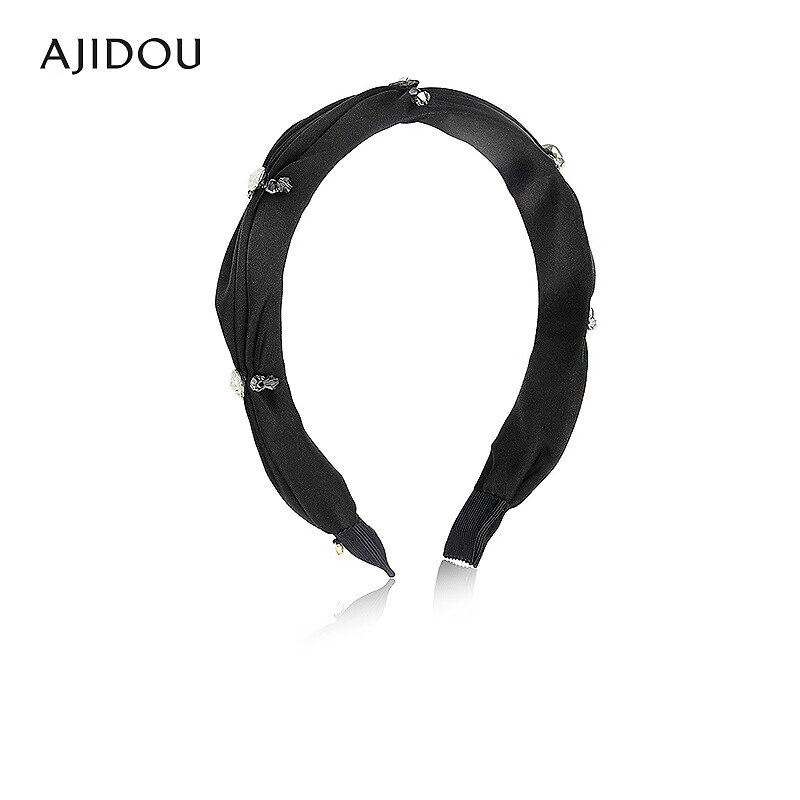 AJIDOU阿吉豆发饰女款黑色时尚头箍织物发饰高颅顶发箍新年跨年礼物 织物+仿水晶 1个 京东折扣/优惠券