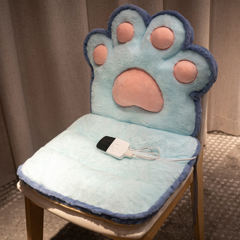 WCZ德国坐垫办公室久坐护腰靠垫靠背一体屁股垫子椅子椅垫冬款赠加热 【蓝色猫爪】加热款 仿兔毛绒 大号45×40厘米底部防滑+绑带