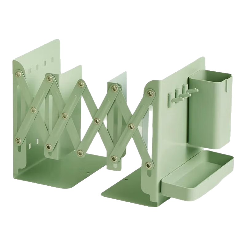 三年二班 书立架桌面可伸缩书立书本收纳置物架带笔筒书夹固定书本立架学生用桌上折叠立书架高中生教室用 抹茶绿+笔筒+可收纳盒+挂钩