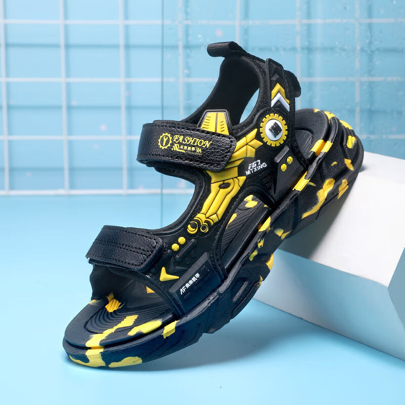 妙款夏季学生沙滩鞋软底儿童凉鞋中大童女孩休闲鞋子 6518黑金 28码